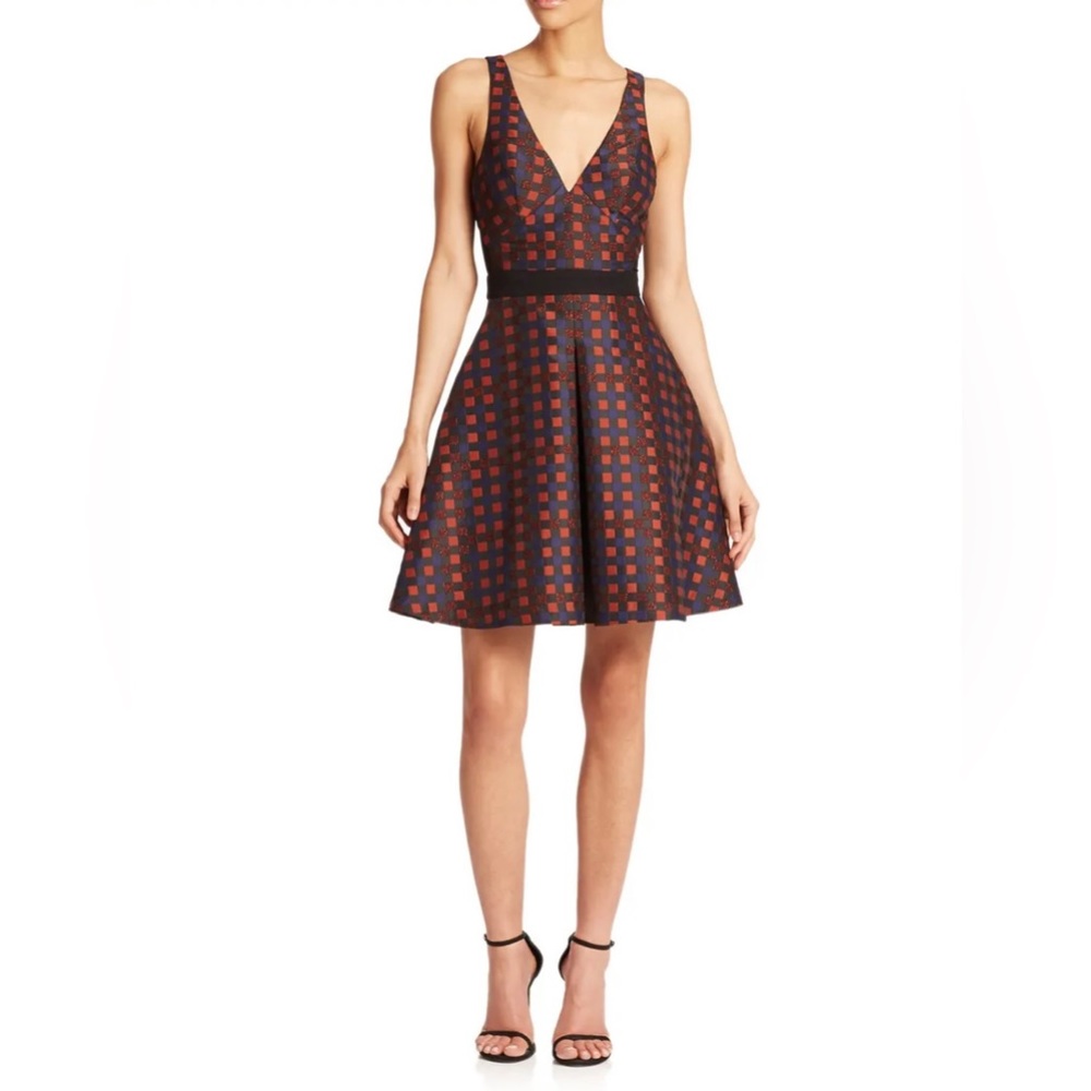 NWT ABS by Allen Schwartz Check print Sleeveless Fit and Flare Cocktail Dress